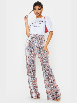 White Snake Belted Wide Leg Pants