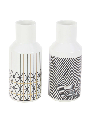 Set Of 2 Modern Ceramic Bottle Vases With Patterns - Olivia & May