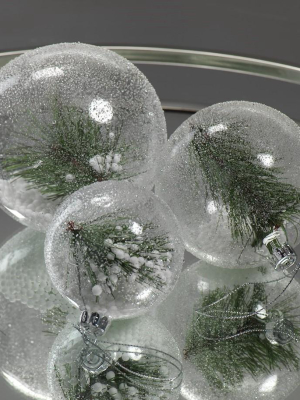 Clear Beaded Round Ornament W/ Pine Needle