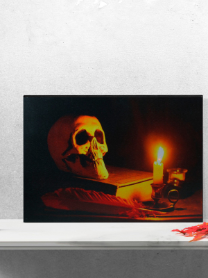 Northlight 15.75" Halloween Prelit Led Antique Candle And Skull Canvas Wall Art - Black/orange