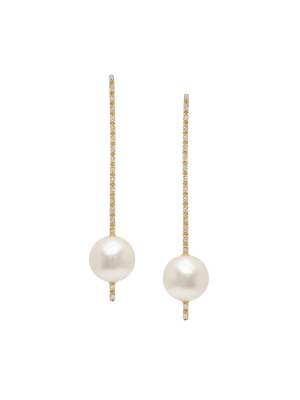 Pearl And Diamond Stick Earrings