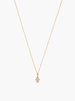 14k Gold Hamsa Necklace With Diamond Inlay