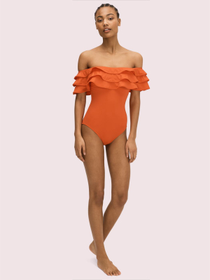 Palm Beach Ruffle Off-the-shoulder One-piece