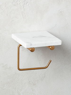 White Marble Wall Mounted Toilet Paper Holder With Shelf