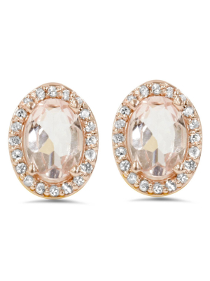 Pompeii3 2 1/4ct Morganite Oval Shape Diamond Halo Studs 14k Rose Gold (k-l,i2-i3)