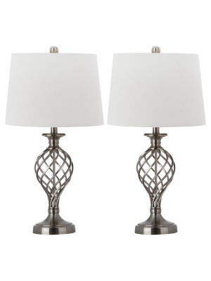 (set Of 2) 26.8" Lattice Urn Table Lamp Nickel (includes Cfl Light Bulb) - Safavieh