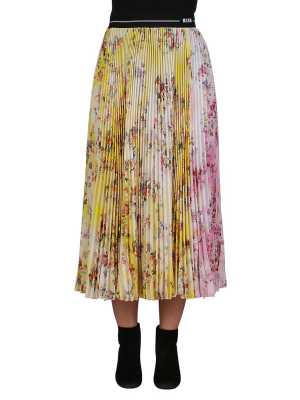 Msgm Floral Printed Pleated Midi Skirt