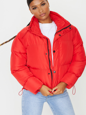 Red Toggle Detail Puffer Jacket