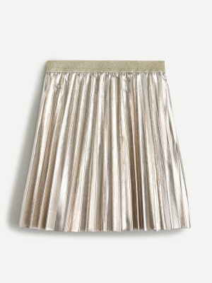 Girls' Pleated Skirt In Metallic Faux Leather