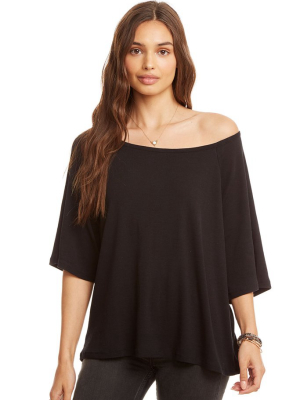 Three Quarter Sleeve Off Shoulder Raglan Tee