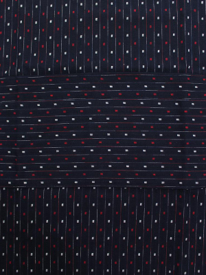 Japanese Apron Button-up Side, Indigo With Red And White Shima With Squares