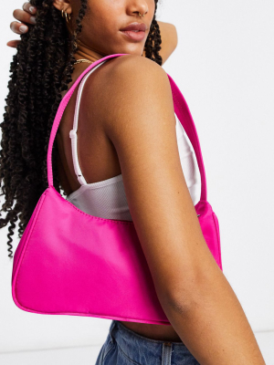 Asos Design Nylon Curved 90s Shoulder Bag In Jewel Pink