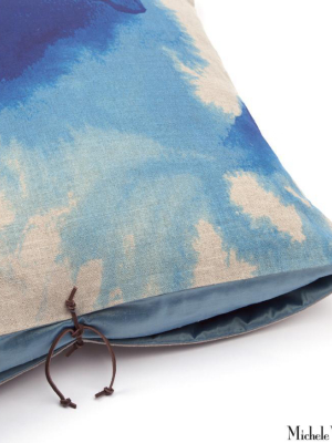 Printed Linen Pillow Wash Blue