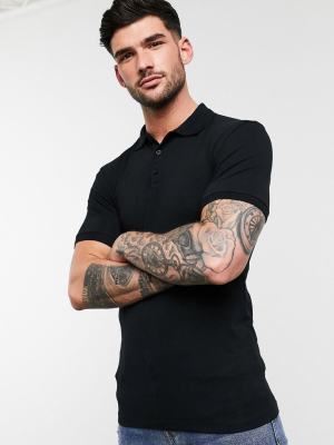 Asos Design Organic Muscle Polo In Black