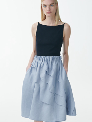 Linen-mix Diagonal Ruffle Skirt