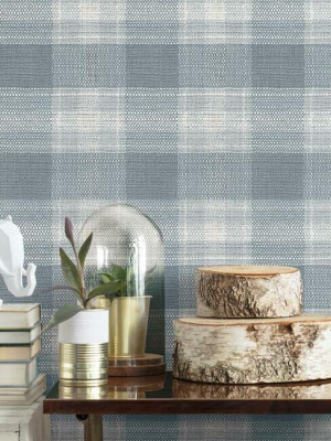 Woven Buffalo Check Wallpaper In Blue From The Simply Farmhouse Collection By York Wallcoverings