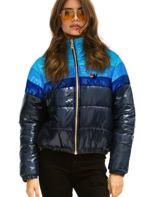 Women's Color Block Luxe Apres Puffer Jacket - Glossy Navy