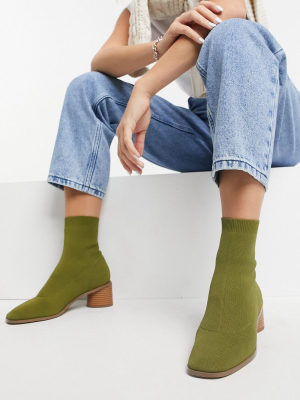 Asos Design Radley Knitted Heeled Sock Boots In Khaki