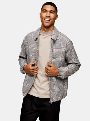 Gray And Brown Check Harrington Jacket