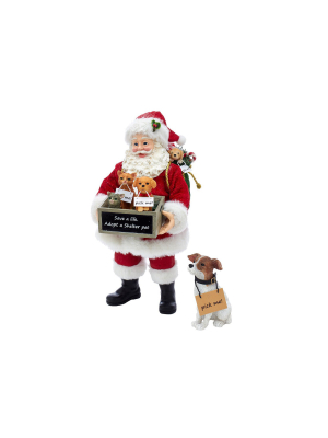 Kurt Adler 10.5" Fabriche Adopt-a-pet Santa With Dog, 2 Piece Set