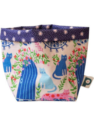 Organic Cotton Small Storage Basket/plant Pot Cover - Blue Daisy