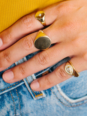 14k Pave And Pear Diamond Signet Ring