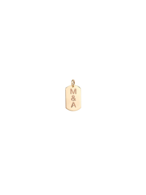 14k Small Dog Tag Charm With Engraved Initials