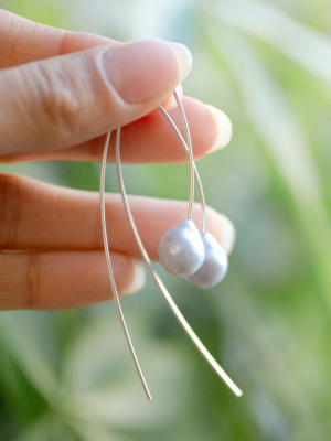 Grey Floating Pearl Drop Thread Thru Earrings