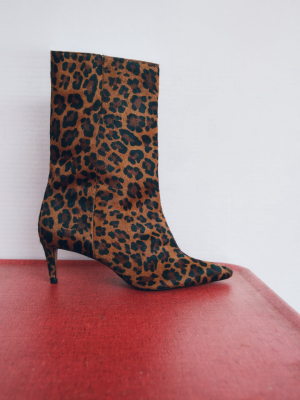 Animal Print Heeled Leather Ankle Boots