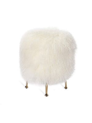 Interlude Home Antonia Stool In Ivory Sheepskin