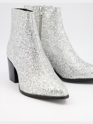 Asos Design Heeled Chelsea Boots With Pointed Toe In Silver Glitter