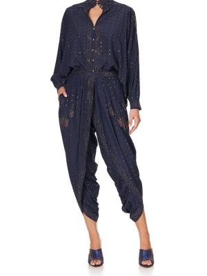 Gathered Wrap Front Trouser Luxe Navy