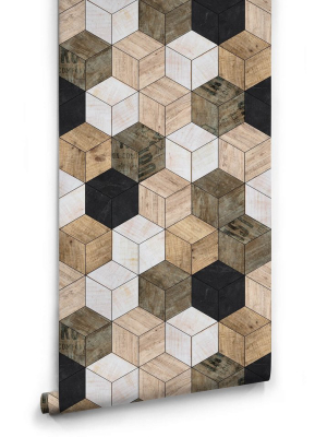Geometric Timber Cube Wallpaper From The Kemra Collection Design By Milton & King