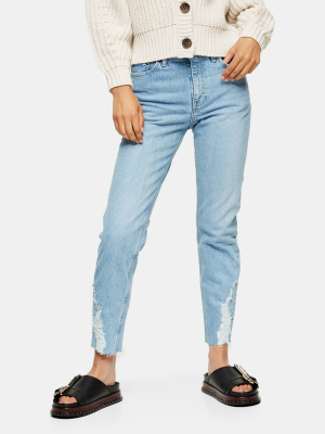 Bleach Ripped Hem Straight Jeans