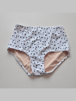 Maillot De Bain Culotte Taille Haute Blanc Et Pois