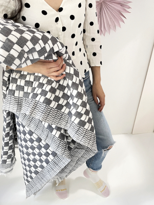 Quilted Suzani Throw Blanket - Soft Black & White