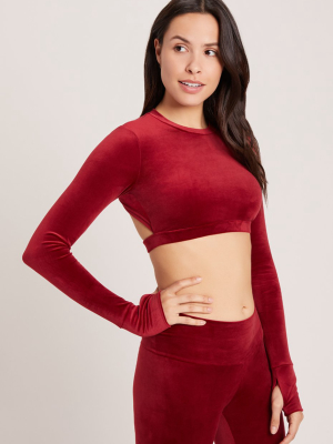 Velour Long Sleeve Crop Sports Top - Syrah