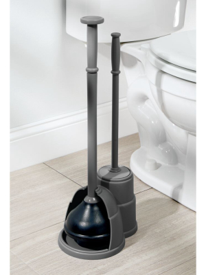 Mdesign Compact Plastic Toilet Bowl Brush And Plunger Combo Set