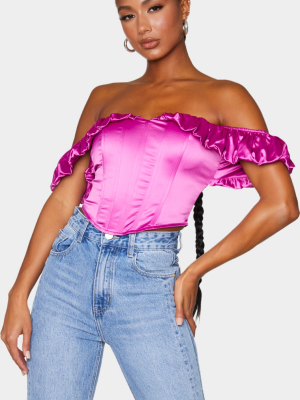 Purple Satin Frill Top Edge Bardot Corset