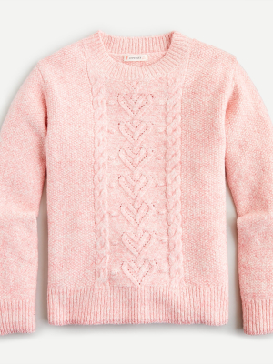 Girls' Heart Cable-knit Crewneck Sweater