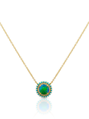 14kt Yellow Gold Opal Turquoise Diamond Round Kai Necklace