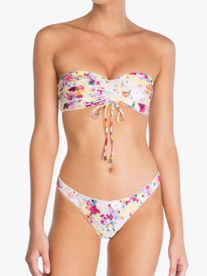 Scalloped Floral Printed Bandeau Bikini Swimsuit - Two Piece Set