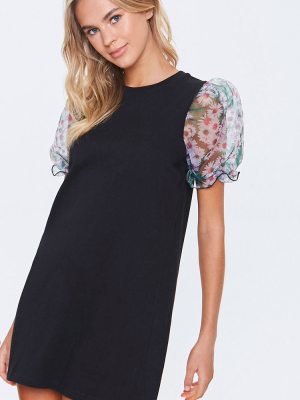 Floral-sleeve Mini Dress