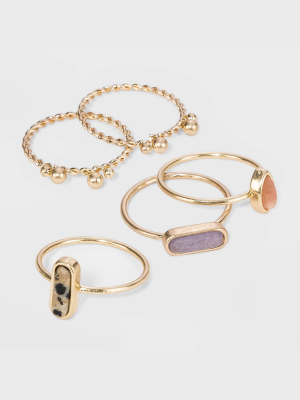 Semi-precious Dalmation Jasper, Sunstone & Angelite Multi Ring Set - Universal Thread™ Worn Gold