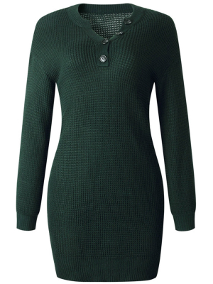 'katy' Button Crewneck Waffle Knit Dress (5 Colors)