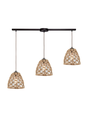 Coastal Inlet 3-light Linear Mini Pendant Fixture In Oil Rubbed Bronze With Rope