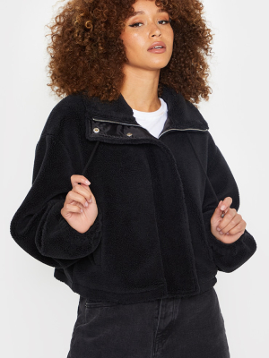 Black Short Teddy Zip Up Jacket