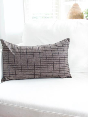 Espresso Lumbar Pillow With Printed Black Grid - 14x22