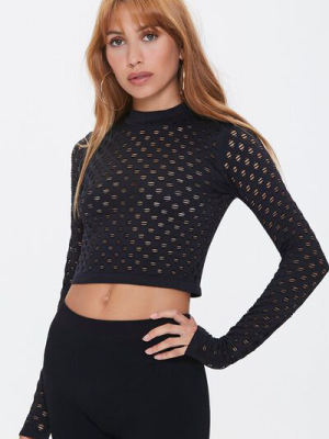 Perforated Mock Neck Crop Top