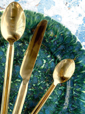 Blue Pheasant Roland Polished Gold Flatware Set